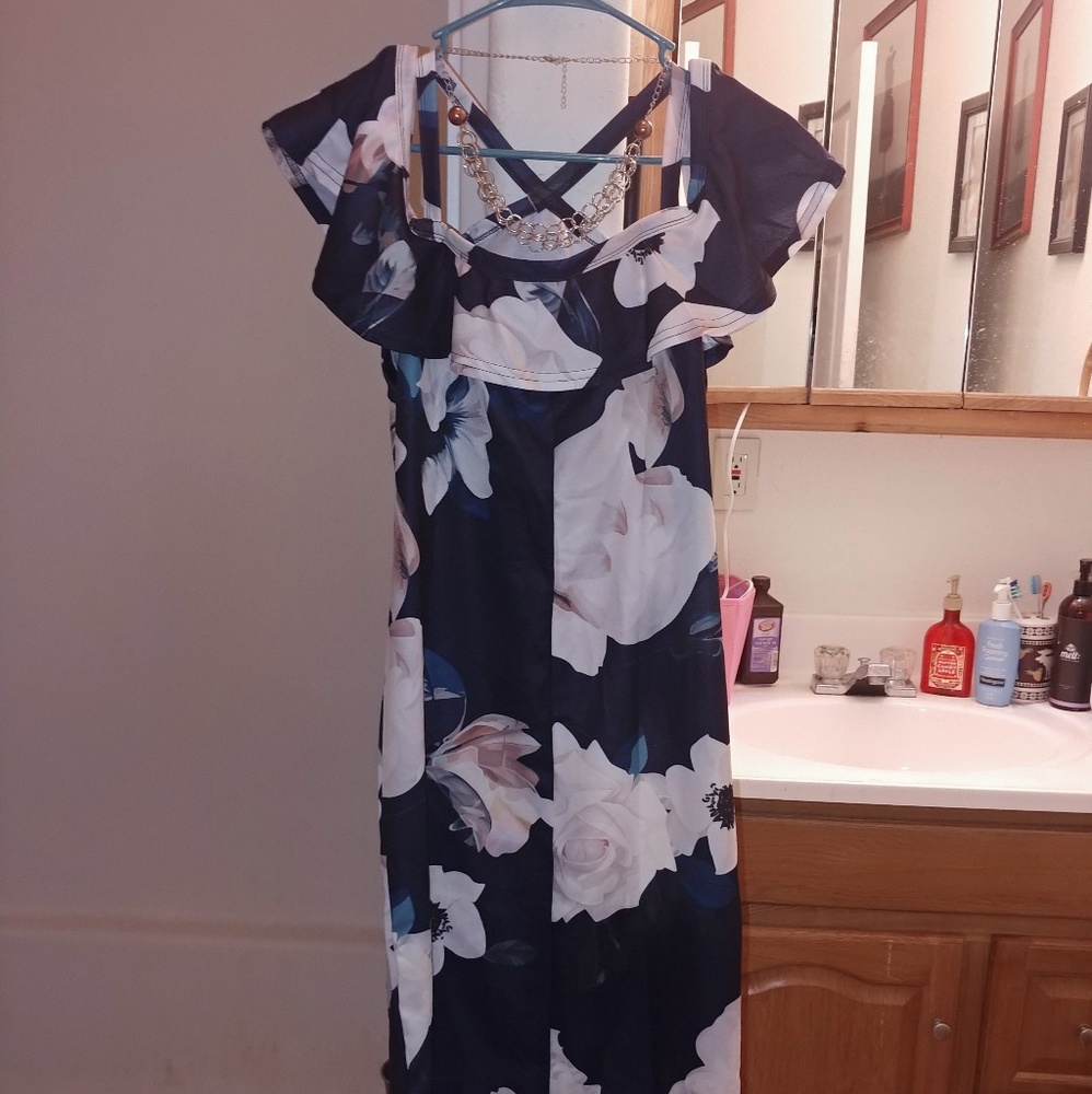 Women print cross off shoulder evening dress